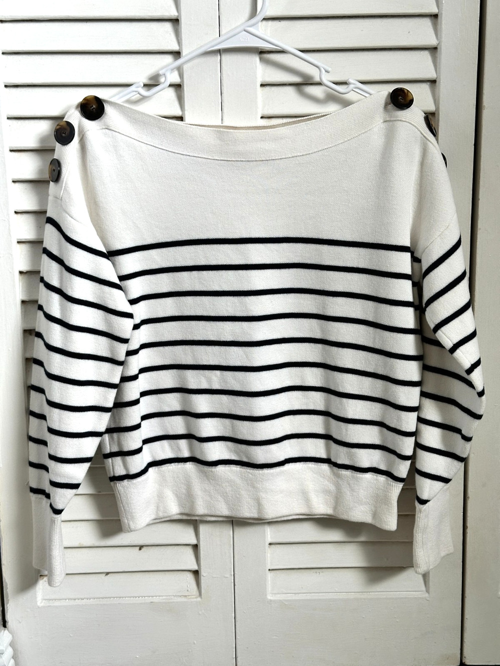 Sézane Daisy Jumper Striped Button Shoulder Cotton Sweater Navy XS Nautical